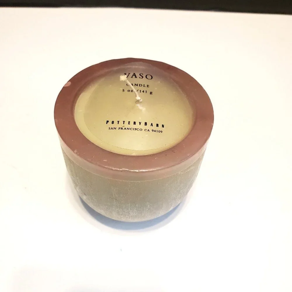 Rare Pottery Barn VASO Single Wick Candle 5oz Light Green Brown New Unlit